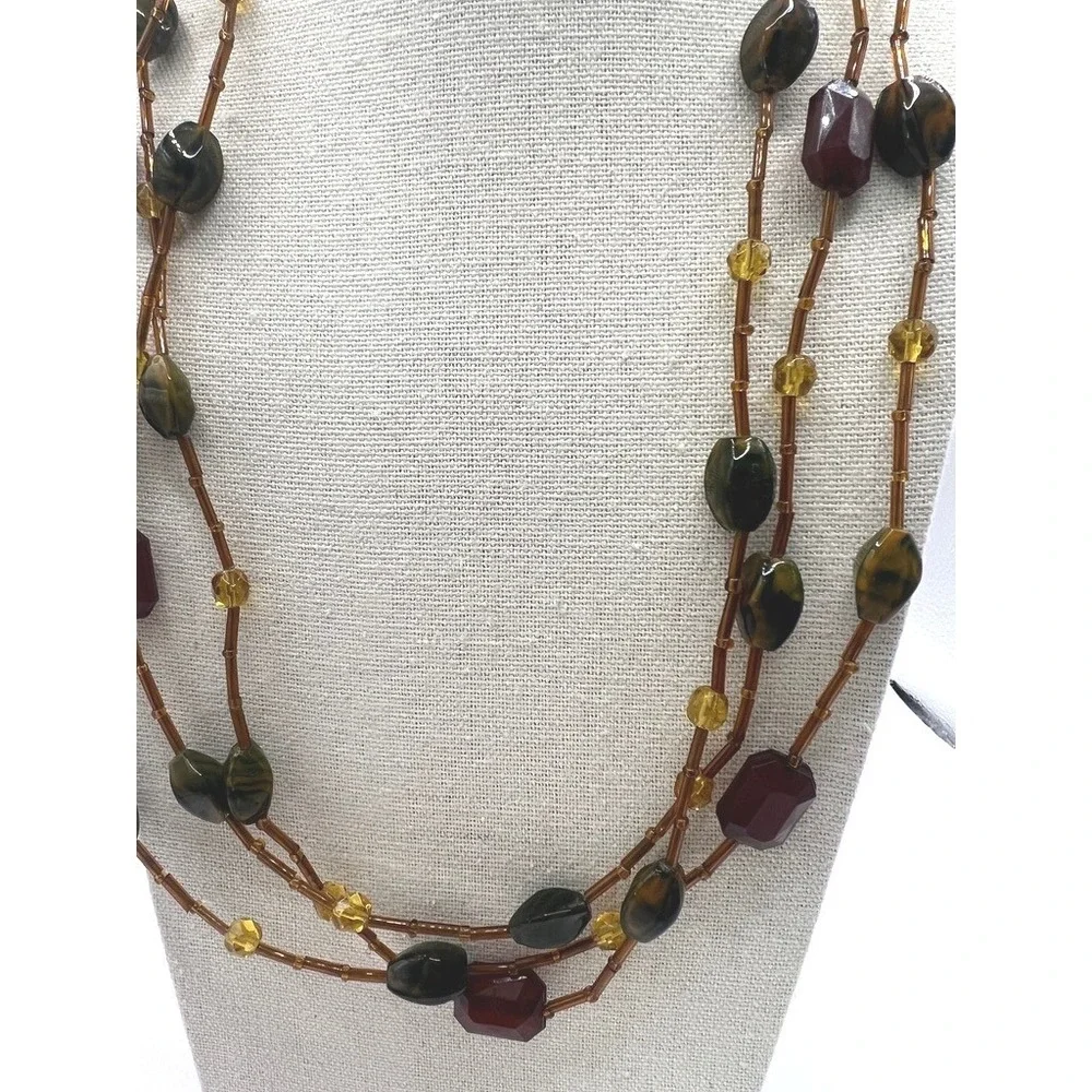 Glass‎ Stone Necklace Beaded Green Amber70